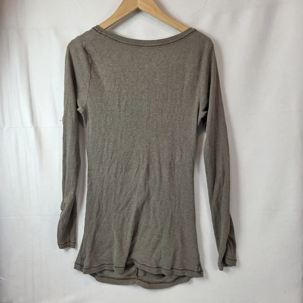 V Tee Shop women's long sleeve ribbed vneck y2k bella brown large - Picture 2 of 7